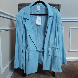 🆕️ Light Blue Gauze Women's Blazer Cinch Drawstring Waist Kilburne & Finch